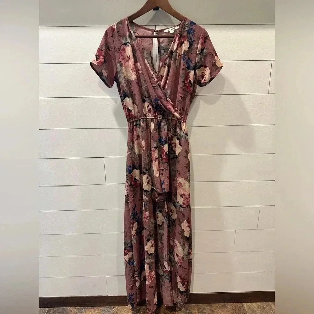 Miami Mauve Floral Romper Dress- Small Juniors